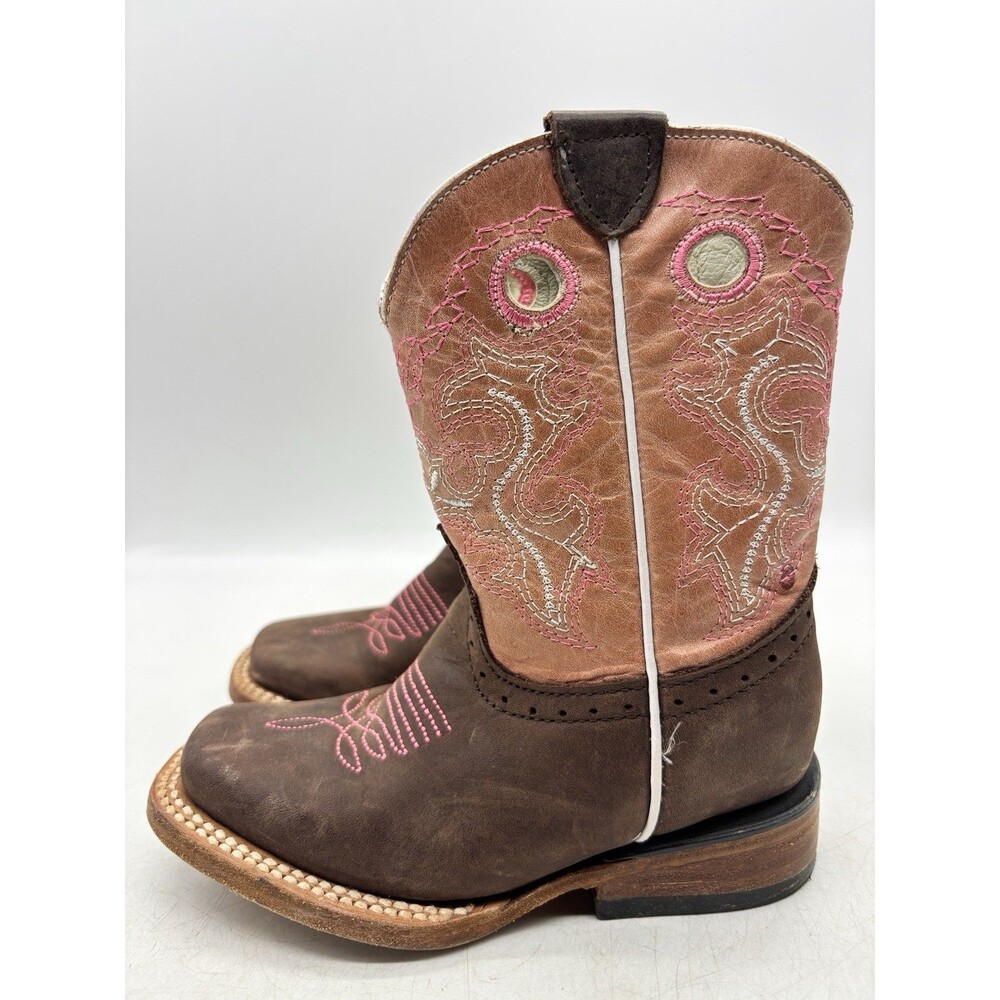 Youth Girls Western Cowboy Boots Brown Pink Sz US 9 Mex 16 Corte Vacuno